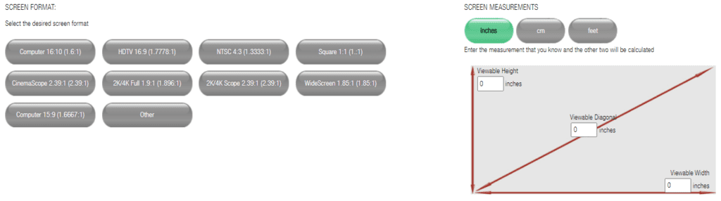 Eventspedia Draper Custom Projector Screen Size Calculator :: Draper, Inc.